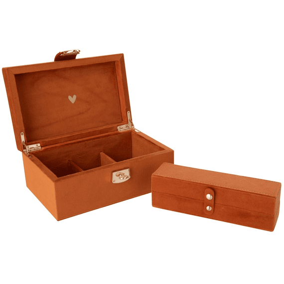 J-line Sieradendoos Opbergvakken Fluweel Bruin 21,5x14x9,5cm