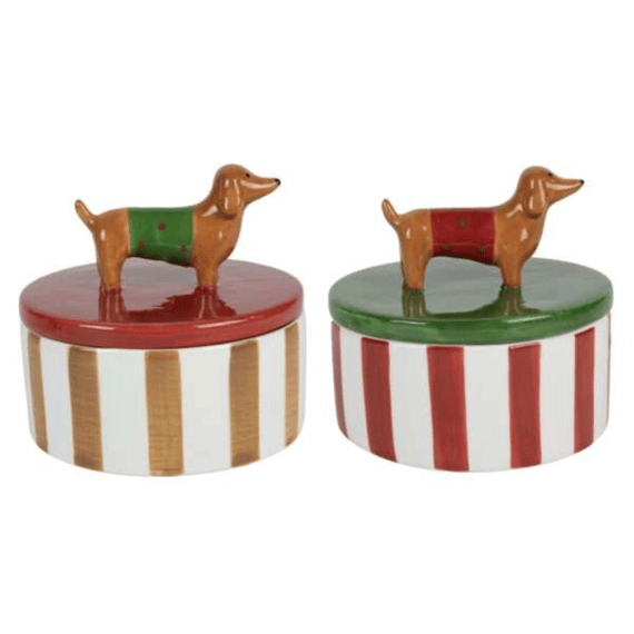 Voorraadpot Teckel Ø14,7x13,7cm Rood/groen 2ass.