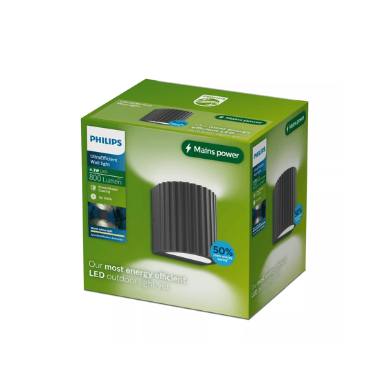 Philips Zyra Ultra Efficiënt 2xWandlamp 4.3w 27k Antraciet Hv Aluminium