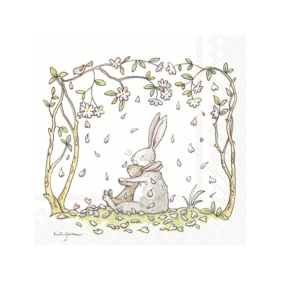 Ihr 7708 Blossoms And Bunnies Lunchservet White