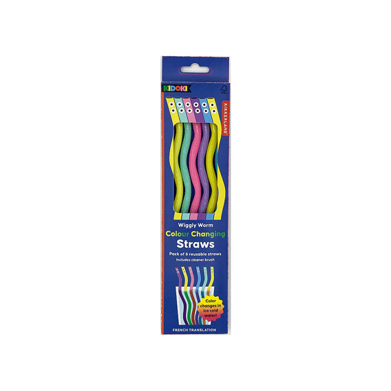 Kikkerland Kidoki Wigglyworm Colorchaging Rietjes 6 stuks