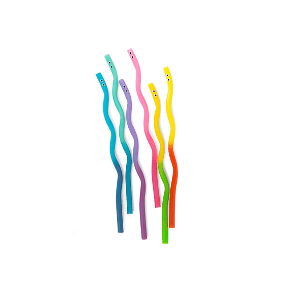 Kikkerland Kidoki Wigglyworm Colorchaging Rietjes 6 stuks