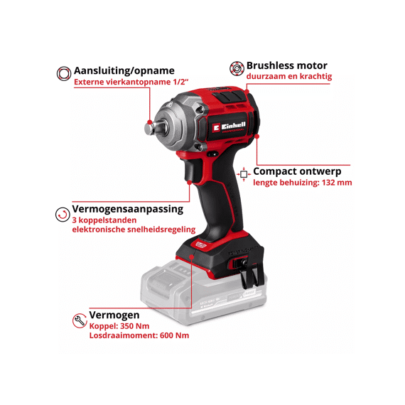 Einhell Professionele Accu Slagmoersleutel 18/350  Tp-cw Exculsief Batterij