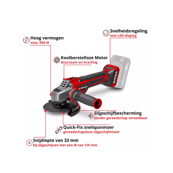Einhell Professionele Accu Haakse Slijper 18/125 Tp-ag Exculsief Batterij