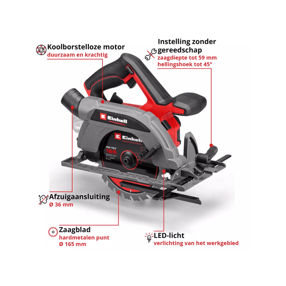 Einhell Professionele Accu Cirkelzaag 18/165 Tp-cs Exculsief Batterij