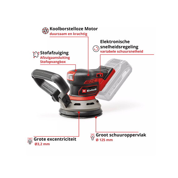 Einhell Professionele Accu Excentrische Schuurmachine 18/32 Tp-rs Exculsief Batterij