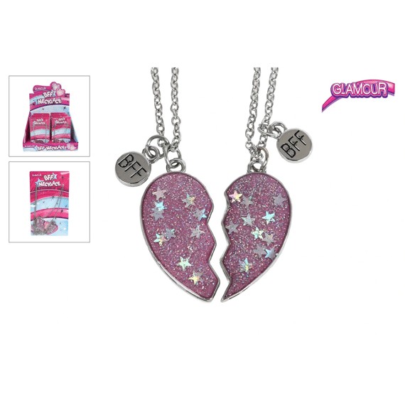 Glamour Bff Vriendschapsketting Hart 2-delig Roze