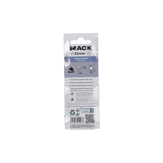 Mack Roterende Magneethaak 32mm - Zwart - 360° 1st