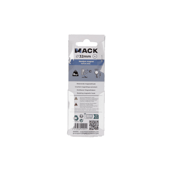 Mack Roterende Magneethaak 32mm - Zilver - 360° 1st