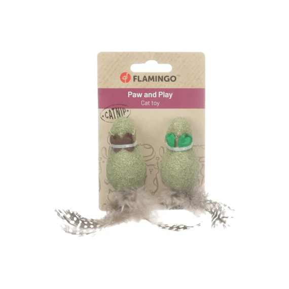 Flamingo Speelgoed Katti Muis Met Veren L  Groen 12,7x3,5x3,5cm