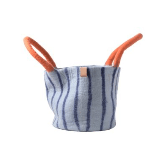 Aveva Wollen Mandje Large Dusty Blue-stripes