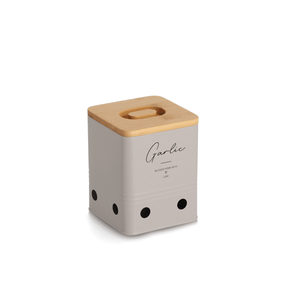 Voorraadpot Garlic Met Bamboe Deksel 1300ml Metaal Greige 11.5x11.5x14.5cm