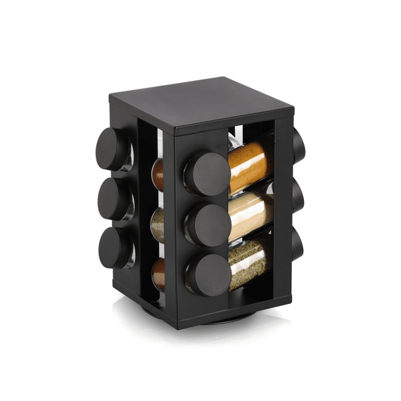 Kruidenrek Met 12 Potjes Metaal/glas Zwart 14x14x22.5cm
