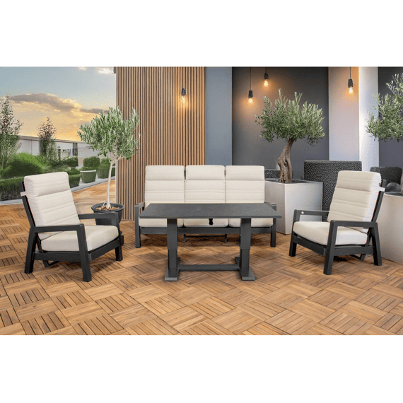 Valentina Verstelbare Lounge Set Alu 3-zit Met 2 Fauteuils En Anthraciet Tafel Beige Kussens