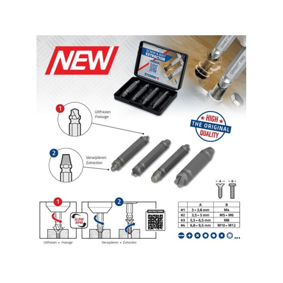 Stenroc Schroef- En Boutenverwijderingsset 4 Delig