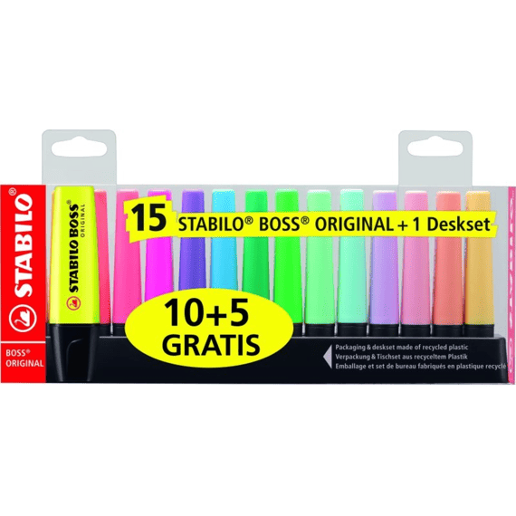 Stabilo Boss Original Markeerstift Original & Pastel Desket 10+5 Gratis