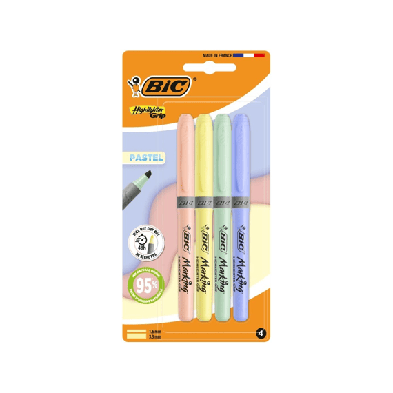 Bic Markeerstift Grip Pastel 4 Stuks Op Blister