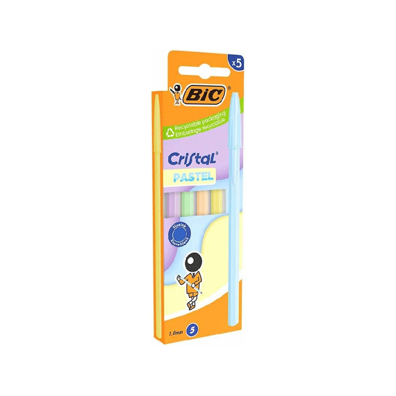 Bic Balpen Cristal Pastel 5 Stuks Op Blister