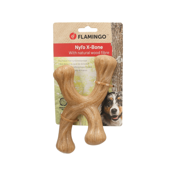 Speelgoed Nylo Wood X-vorm Met  Rundsmaak M Bruin 20x11x7,5cm