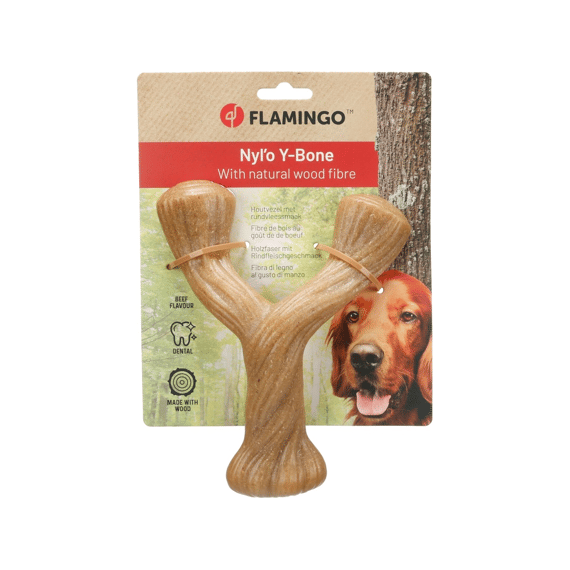 Speelgoed Nylo Wood Y-vorm Met  Rundsmaak L Bruin 20,5x15,9x6,5cm