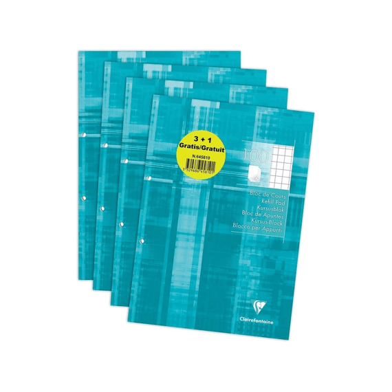 Clairefontaine Cursusblok A4 10x10 met marge - 100 vellen velijnpapier 90 g - 3+1 actie