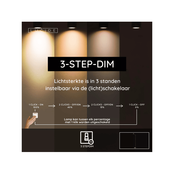 Tipik Vloerlamp Accu/batterij Led 3 Stepdim 1x3w 2700k Zwart