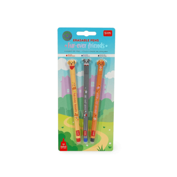 Legami Uitwisbare Gelpen Set Fur Ever Friends Blauw Rood Zwart