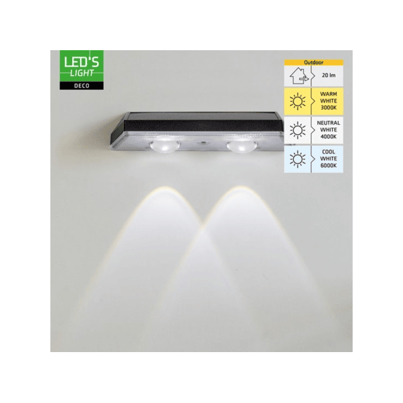 Outdoor Solar Licht 20lm 3000k/4000k/5000k Ip44 Sensor Zwart