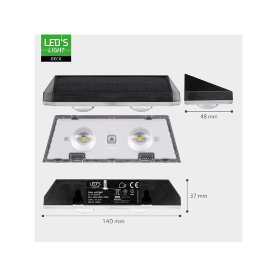 Outdoor Solar Licht 20lm 3000k/4000k/5000k Ip44 Sensor Zwart