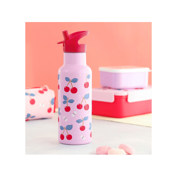 A Little Lovely Company Drinkfles Stainless Steel 500ml Cherries