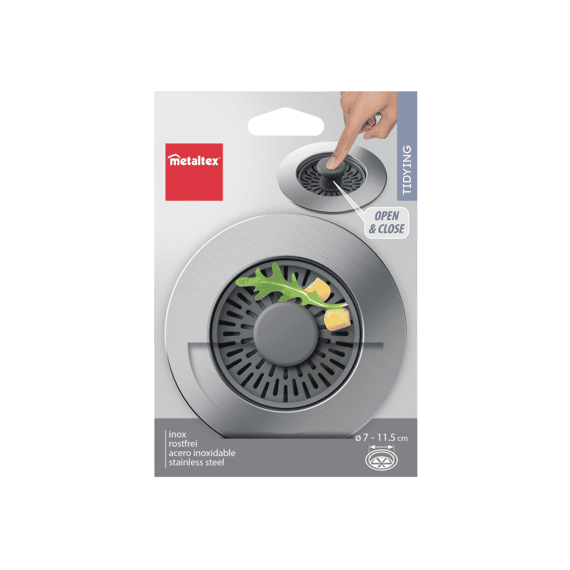 Metaltex 3-in-1 Gootsteenafvoer En Filter Siliconen En Roestvrij Staal 11 Cm