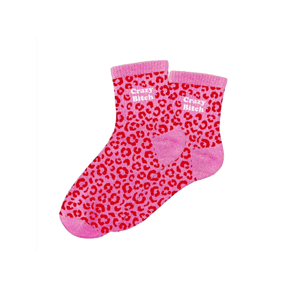 Glittersokken Leopard Crazy Bitch