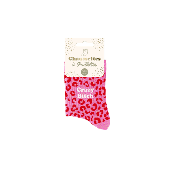 Glittersokken Leopard Crazy Bitch