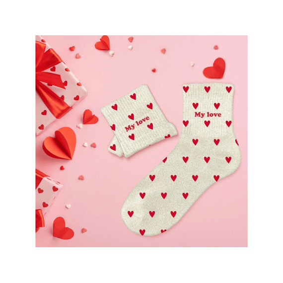 Glittersokken Hartjes My Love