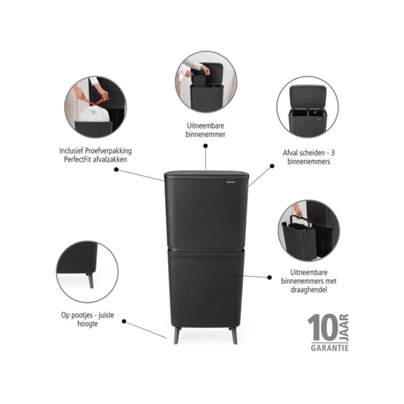 Sortup Recycle Hi Afvalemmer 25 + 10 + 10 Liter Dark Grey