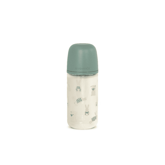 Suavinex Wonderland Glazen Fles 240ml Zuigspeen SXpro S Konijn Groen