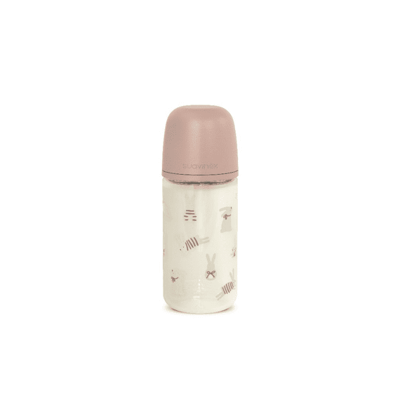 Suavinex Wonderland Glazen Fles 240ml Zuigspeen SXpro S Konijn Roze