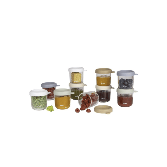 Beaba Set Van 10 Glazen Bewaarpotjes 250 Ml (natural  Color Mix)