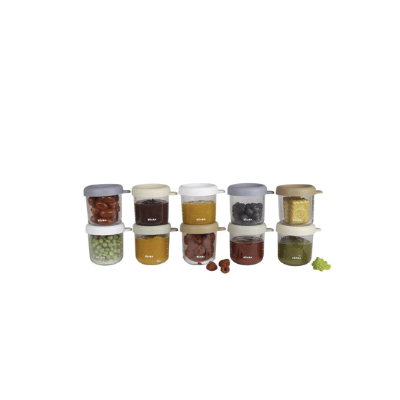 Beaba Set Van 10 Glazen Bewaarpotjes 250 Ml (natural  Color Mix)
