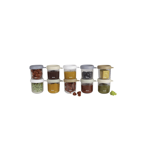 Beaba Set Van 10 Glazen Bewaarpotjes 250 Ml (natural  Color Mix)