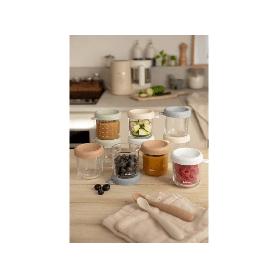 Beaba Set Van 10 Glazen Bewaarpotjes 250 Ml (natural  Color Mix)