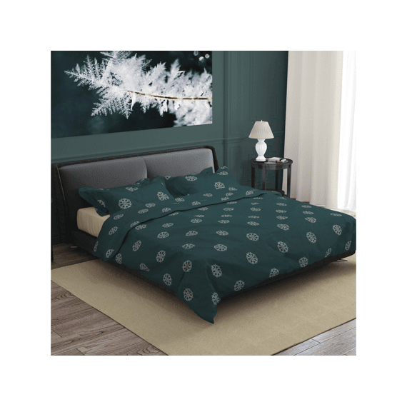 Romanette Flanel Dekbedovertrekset Flocons Forestgreen 260x200/220