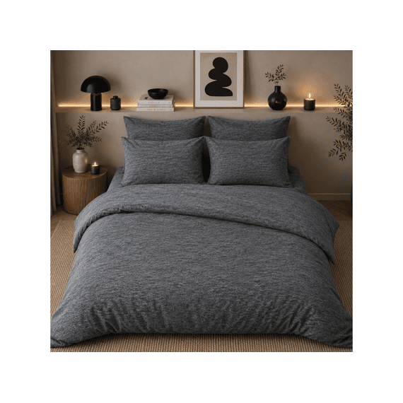 Romanette Jersey Dekbedovertrekset Melange Antraciet 200x200/220