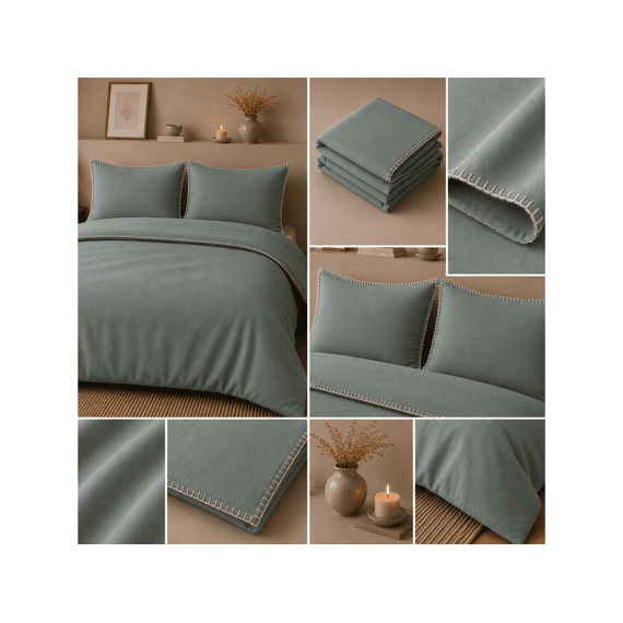 Romanette Flanel Dekbedovertrekset Visconti Mineral/wit 200x200/220