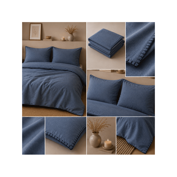 Romanette Flanel Dekbedovertrekset Visconti Jeansblue/blauw 240x200/220