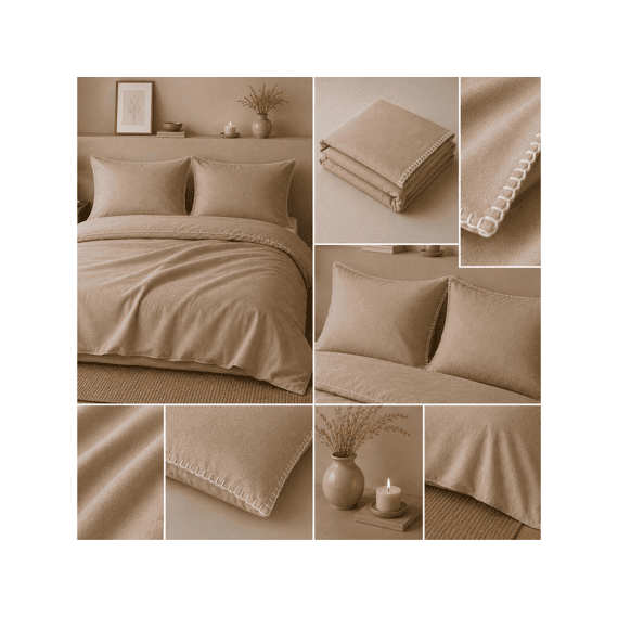 Romanette Flanel Dekbedovertrekset Visconti Sand/wit 260x200/220