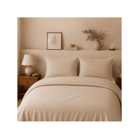 Romanette Flanel Dekbedovertrekset Visconti Sand/wit 260x200/220
