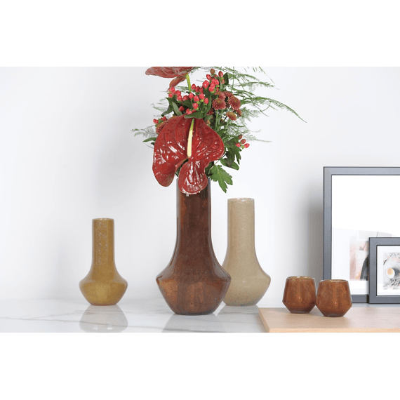 Rasteli Fiool - Glazen Flesvormige Vaas  - Nutmeg - Ø17,6xh31,1cm