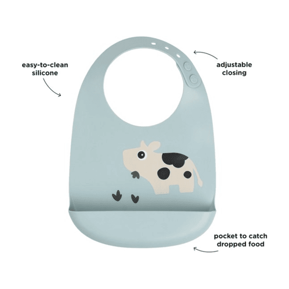 Done By Deer Tiny Farm Blue Silicone Bib 2-pack