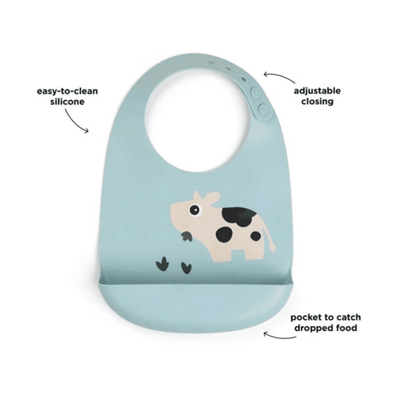 Done By Deer Tiny Farm Blue Silicone Bib 2-pack